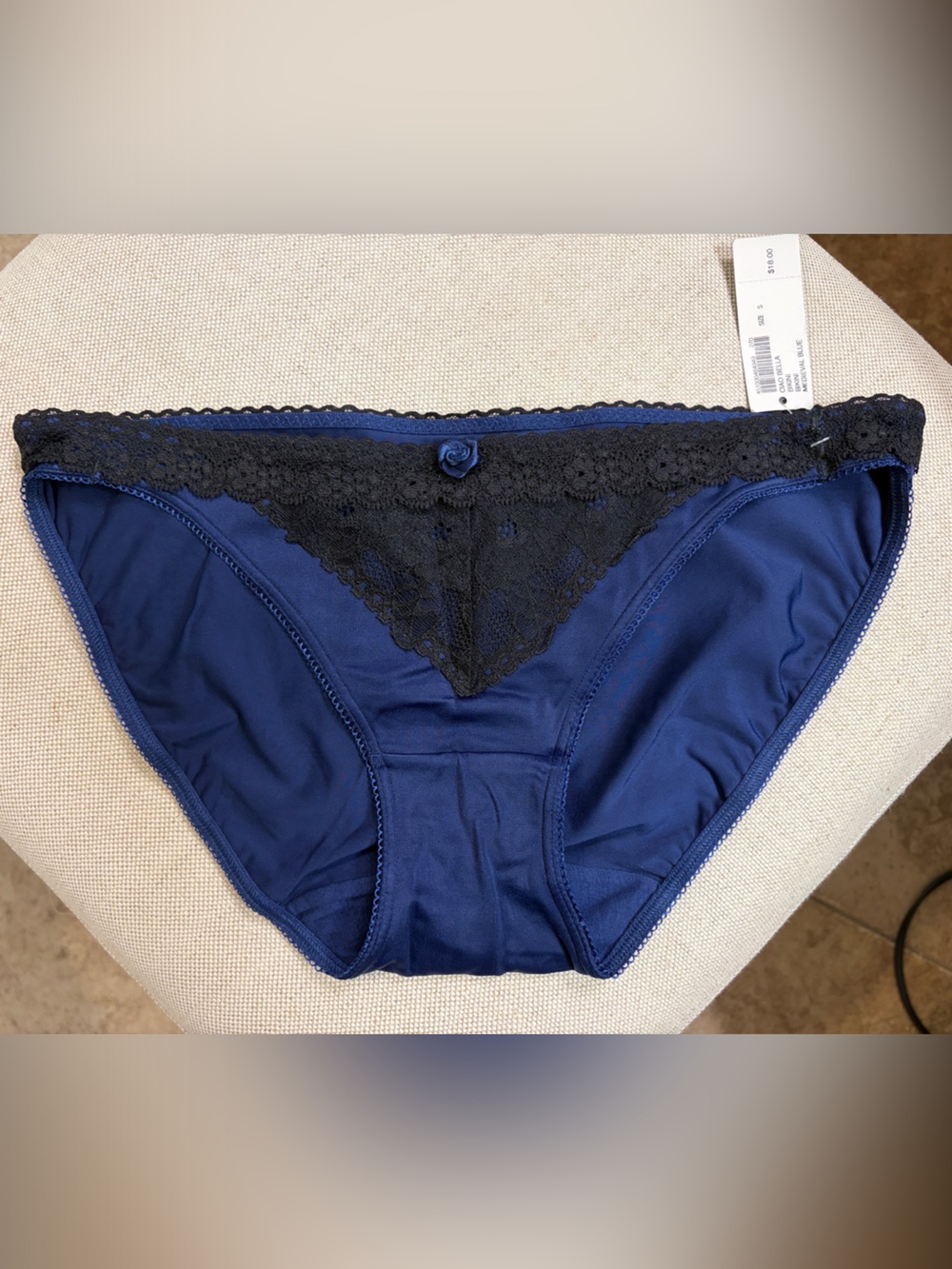 Soma Navy Blue Bikini Panty with Black Lace Trim